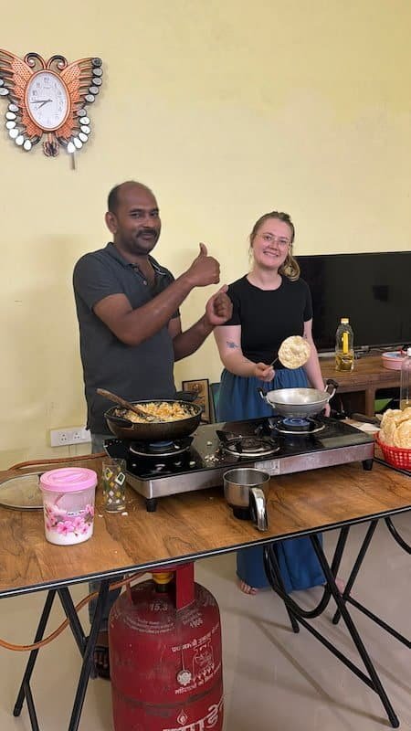 Onda group at a traditional Indian cooking class in a family home in Thekkady